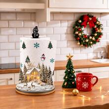 1 buah Tempat Tisu Dapur Motif Kabin Salju & Rusa di Hutan, Rak Penyimpanan Tisu Gulung Vertikal dari Bahan Akrilik, Ornamen Dekorasi Meja Makan Dapur, Mudah Dipasang, Cocok untuk Dekorasi Pesta Natal di Rumah (Tisu Dapur Tidak Termasuk) - A - View 6