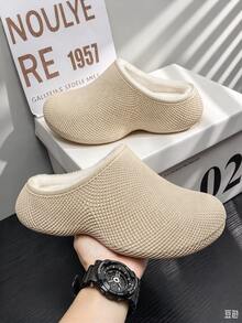Unisex Winter Plush Lined Closed Toe Mule Slippers, Textured EVA Waterproof Thick Sole Indoor & Outdoor - Khaki - View 3