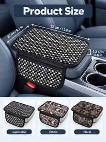 Bohemian Style Polyester Car Armrest Cover, Geometric Print And Checkerboard Pattern, Thickened Center Console Armrest Pad With Side Storage Pocket, Easy Install Armrest Protector For Car, SUV, Sedan, Suitable For Driving, Road Trip, Daily Commute, Autumn/Winter Travel - Multicolor - View 7