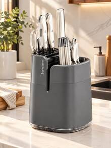 Modern ABS Plastic Kitchen Knife Holder With Multi-Slot Design, Removable Drip Tray And Built-In Sharpener, Large Capacity Countertop Utensil Organizer For Knives, Scissors, Chopsticks, Spoons, Forks, Home Kitchen, Autumn/Winter Style - Multicolor - View 12