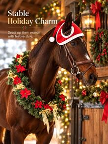 2026 New Christmas Horse Leg Wraps + Hat Set - Festive Red & Green Equestrian Boots & Ear Bonnet For Holiday Parades, Riding & Parties, Breathable Fleece-Lined Protection - Multiple Styles - View 9