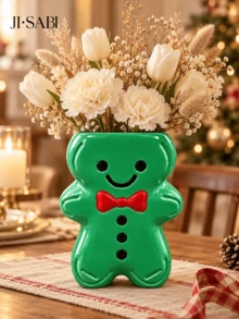 1pc Gingerbread Man Vase, Christmas Cute Cartoon Flower Vase, Tabletop Holiday Decor Ornament, 3 Colors Available - Gingerbread Man Vase - View 2