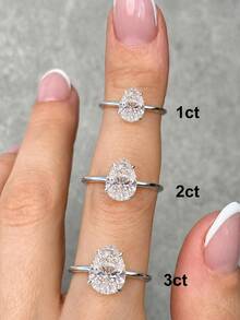 1pc Sparkling 1/2/4 Carat Pear Cut Ring, Engagement Ring, Wedding Ring, Women's Promise Ring, Eternity Ring, Exquisite Jewelry Gift - Silver - View 10