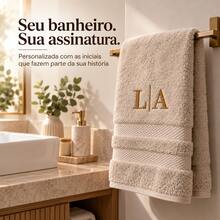 Toalha de Rosto ou Banho Branca Alta Maciez e Grossa 100% Algodão com Letras Bordadas para Casal - Caqui - Visão 6