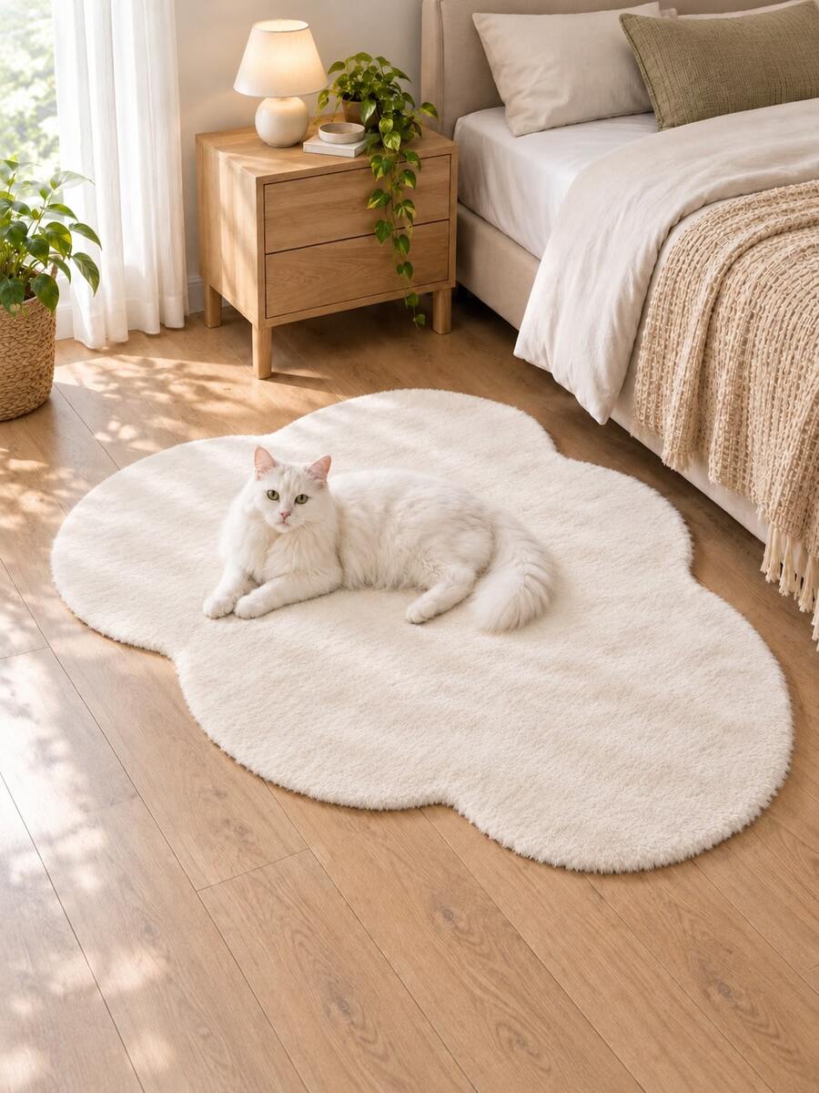 1pc White Soft Faux Rabbit Fur Area Rug - White Fluffy Area Rug - Machine Washable Fluffy Chair Cover/Sofa Cover - Suitable For Bedroom, Living Room, Especially For Winter Home Use, Suede Backing, Perfect For Winter Women's Home Decor, Bedroom Rug, Vanity Rug, Warm, Living Room Rug, Dining Room Rug, New Style This Year, Hot-Selling Item, Machine Washable, Made Of Faux Fur Material, Skin-Friendly And Soft, All-Season Style, Personalized Home Decor, Fashion Home Decor, Christmas, Gift Giving, Celebration, Party Supplies, Christmas Decoration - White - View 1