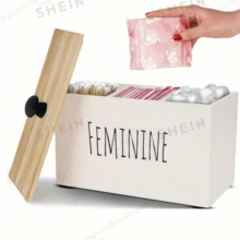 1pc Rustic Wooden Lidded Tampon Storage Box - Multi-Functional Bathroom Organizer, Suitable For Women's Products, Home Decor Accessory, Fits Small Bathroom Storage Cabinets - Multicolor - View 1