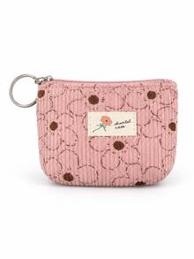 Fashionable Printed Corduroy Mini Coin Purse With Keychain - Casual Fashion Children's Bag, Perfect For Storing Keys, Data Cables, Coins And Rings - Easy To Clean And Washable - Multiple Colors Available. Perfect Gift For Friends, Halloween Special Offer - Multicolor - View 8