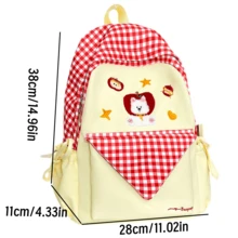 High Appearance, Fashionable And Versatile Plaid Backpack, Lightweight, Simple, Large Capacity, Cute Cartoon Girl Bag For Autumn And Winter - Multicolor - View 6