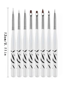1/8pcs Zebra Pattern Nail Art Brush Set, Professional Gel Polish Liner Drawing Painting Pen, French Manicure & DIY Nail Design Tools - White - View 5