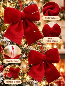 3 Sizes Red Plush Christmas Bow Decorations, Large, Medium, Small Plush Hanging Bows For Christmas Tree Top, Suitable For Christmas Tree, Wreath, Door, Fireplace Mantel, Holiday Party Home Decor, Gift Wrapping And Wedding Decoration - Red - View 5