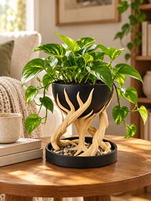 1pc Tree Root Shaped Resin Planter Stand, Decorative Elevated Planter Tray With Drainage Dish, Unique Succulent Pot, Home Desktop Indoor Plant Decor - Multiple Styles - View 2