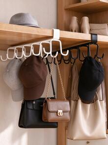 1/2pcs Hat And Bag Storage Rack, Belt Storage Rack, Closet Accessories Storage Rack, 6 Hat Hooks, Closet Clothing Storage Rack, No-Drill Easy Storage Rack, Closet Hook Storage Rack, Longest Side 10.2 Inches, Second Longest Side 8.6 Inches, Height 3.1 Inches - Upgraded White - View 7