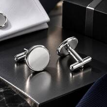 1 Pair White Shell Texture Round Cufflinks, Basic Suit Accessory, Daily Business Fashion Cuff Links For Men - White - View 2