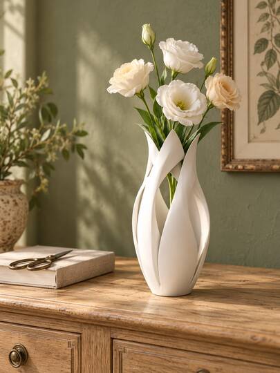 1pc Sculptural Petal Flower Vase, Elegant Curved Decorative Vase For Fresh & Dried Flowers, Modern Tabletop Centerpiece For Living Room, Entryway, Dining Table, Bedroom, Office Desk & Bookshelf, Aesthetic Home Decor Accent, Housewarming Gift