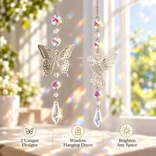 Butterfly & Hummingbird Rainbow Suncatcher Hanging Ornaments, Colorful Faceted Pendants For Window, Home, Bedroom, Garden & Boho Decor - Hummingbird Butterfly - View 7