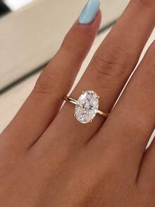 1pc Shiny Oval Engagement Ring Wedding Ring Women's Promise Ring Eternity Ring Exquisite Jewelry Gift - Gold - View 7