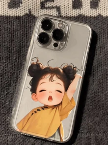 1件太空閉眼可愛嬰兒個性化極簡全包覆TPU防摔手機殼，適用於Apple 18 17 16 15 14 13 12 11 Pro Max，保護殼Air，兼容三星系列 - 彩色 - 查看 3