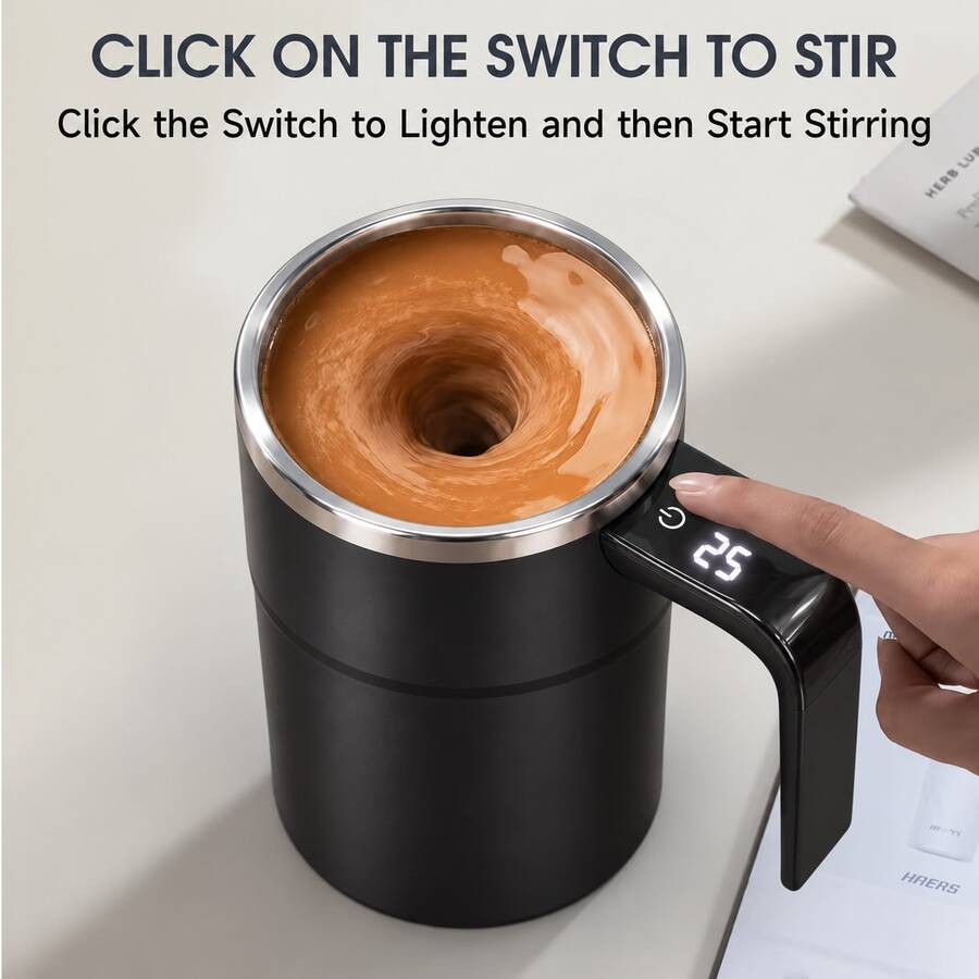 Digital Temperature Control Automatic Stirring Cup, Automatic Magnetic Stirring Coffee Mug With Temperature Display, Travel Water Bottle, Suitable For Protein Powder, Milk, Chocolate, Mocha And Other Beverages - Multicolor - View 1