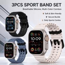 3 Buah Tali Jam Tangan Olahraga Silikon Ringan dan Nyaman yang Kompatibel dengan Apple Watch Semua Seri 38-49mm Ultra - 3 buah versi silikon lubang ganda - View 10