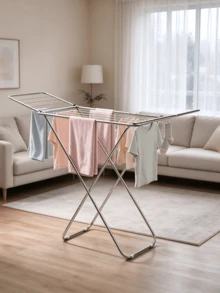 1pc Foldable Metal Clothes Drying Rack - Large‑Capacity Floor‑Standing Drying Rack, Space‑Saving, Sturdy And Durable, Movable, For Drying Clothes, Towels, Quilts And Socks, Suitable For Laundry Room, Balcony, Bathroom And Terrace - Multicolor - View 7