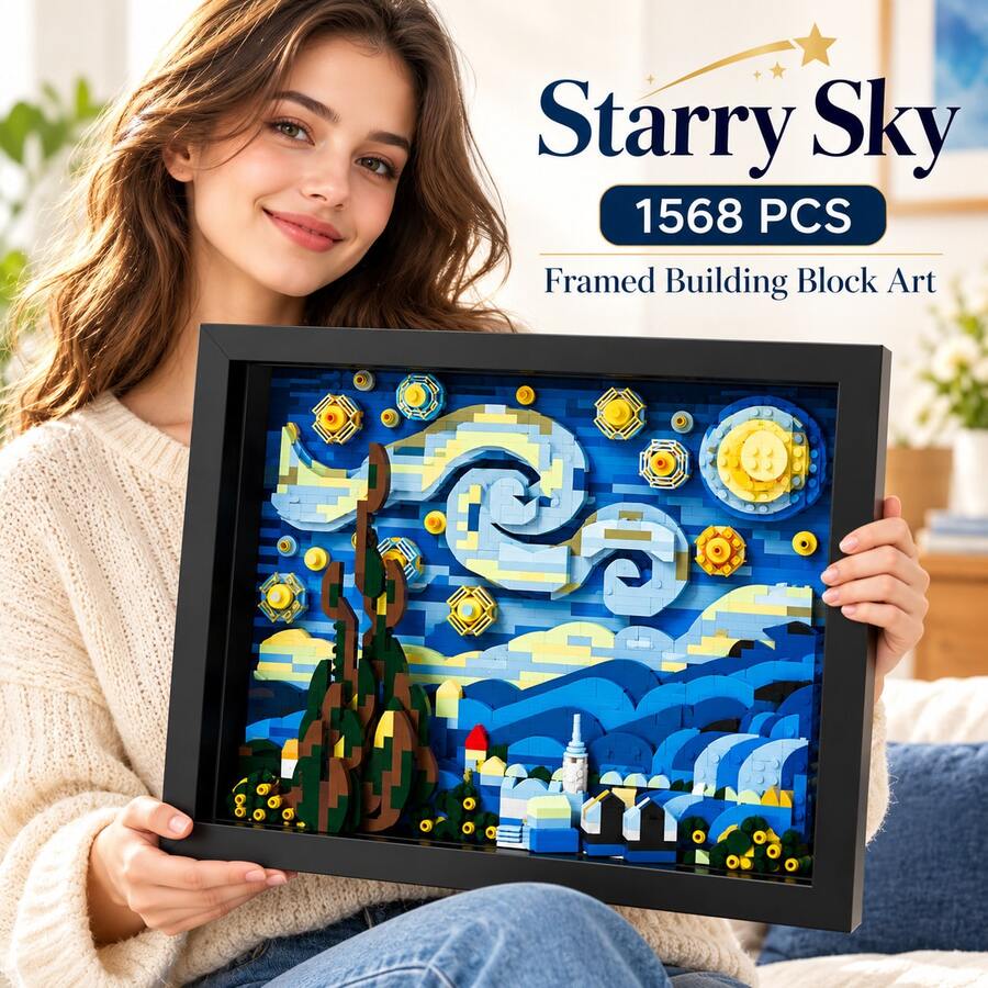 1568PCS Starry Sky Framed Building Block Art Set, Adult DIY Micro Brick Wall Decor, 3D Night Sky Landscape Model, Creative Home Display & Collectible Gift - Building Block Picture Frame - View 1