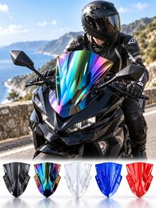 Motorcycle Windshield, Double Bubble Racing Windscreen, 1pc PC Plastic Front Fairing Wind Deflector, Replacement Windshield For Kawasaki 250 300 Ex300r Zx300 2013-2017, Sport Motorcycle Accessories, 5 Colors Available, Glossy Finish - A - View 3