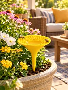 5pcs Yellow Plastic Bee Waterer With Ground Stake, Beehive Shaped Bee Water Dish, Garden Insect Waterer, Suitable For Backyard Lawn And Flower Bed Outdoor Pollinator Water Supply Tool - A - View 6