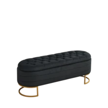 Modern Upholstered Bench / Velvet Bench / Easy Assembly / Robust And Stable Metal Legs / Storage Under Seat / Suitable For Bedroom, Living Room And Hallway - Black - View 10
