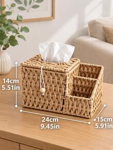 1pc Woven Tissue Box Storage Organizer, Desktop Storage Box, Vintage Woven Texture, Suitable For Living Room, Bathroom, Dining Room, Bedroom, Home Clutter Organization, Desktop Neatness, Practical Home Storage Decoration - Multicolor - View 2