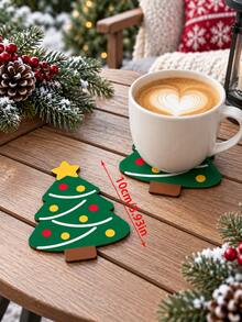 1/4/8pcs Christmas Tree Coasters Set, Cute Xmas Tree Drink Coasters For Coffee Cups And Glasses, Holiday Table Decor For Christmas Party Dining Room Kitchen Home Decoration, Festive Winter Accessories Gift For Family Friends - Christmas Tree - View 4