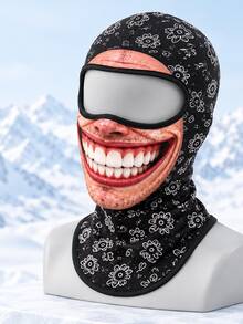 1pc Funny Realistic Face Hood Mask, Ski Mask Suitable For Elderly, 3D Printed Full Face Winter Style - Multicolor - View 5