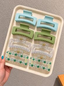 4pcs Cute Grass Shaped Printed Hair Clips Set, Suitable For Daily Wear, School And As Winter Gift Hair Accessories For Women - Multicolor - View 3