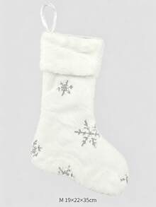 1pc White Christmas Stocking, Glitter Snowflake Plush Large Christmas Hanging Stocking Decoration With Name Tag, Suitable For Christmas Holiday Home Party Decoration - Multicolor - View 13