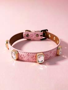 1 buah Kalung Anjing PU Model Slip-On yang Dapat Diatur, Kalung Leher Hewan Peliharaan Motif Jejak Kaki dengan Berlian Imitasi, Kalung Anak Anjing Lucu untuk Anjing Kecil, Sedang, dan Besar untuk Jalan-jalan Harian - Berwarna merah muda - View 13