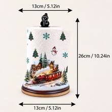 1pc Christmas Snowy Village Steam Train Paper Towel Holder, Acrylic Material Vertical Roll Paper Storage Rack, Kitchen Dining Table Decor Ornament, Easy Installation, Suitable For Christmas Party Home Room Decoration (Paper Towel Not Included) - A - View 3