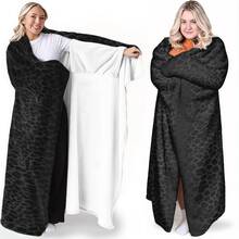 1PC Black Leopard Print Wearable Blanket-Soft And Comfortable For Both Men And Women. It Is Very Suitable For Daily Use, Holiday Gifts, Camping, Home Warmth - Multicolor - View 1