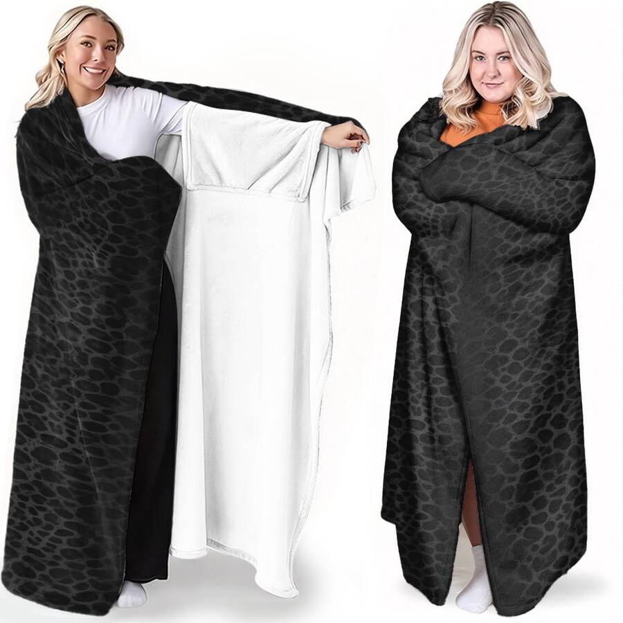 1PC Black Leopard Print Wearable Blanket-Soft And Comfortable For Both Men And Women. It Is Very Suitable For Daily Use, Holiday Gifts, Camping, Home Warmth - Multicolor - View 1