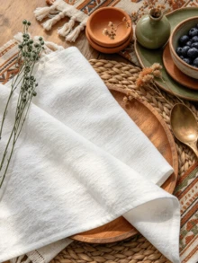 1/6pcs Bohemian Solid Color Pleated Texture Minimalist Versatile Square Napkins, Suitable For Table Setting/Restaurant Home Decor/Party Table Decoration - White - View 3