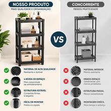 1 Prateleira Organizadora de 4 Andares em Plástico Preto, Estante Multiuso para Banheiro, Cozinha e Lavanderia, Estrutura Robusta e Estável, Design Vazado, Fácil de Montar, 100cm de Altura, Ideal para Organização de Primavera e Mudança de Casa - Grande Preto - Visão 8