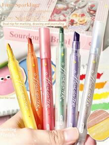 1/3/6pcs Transparent Letter Pole Glitter Fluorescent Pen Set, Random Color And Style, Two Thicknesses Of Glitter Scented Pens, Macaron Soft Tip Fluorescent Pens, Suitable For Students To Take Notes And Make Markings, Colorful Stationery Gift, Perfect For Note-Taking, Textbook Marking, Journaling And Office Use, Back To School Essential, Office Supplies - Multicolor - View 3