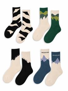 Kaos Kaki Niche Setengah Betis Desain Asimetris Gunung & Laut Gaya Jepang Nyaman Serbaguna Versi Korea Olahraga - MultiWarna - View 11