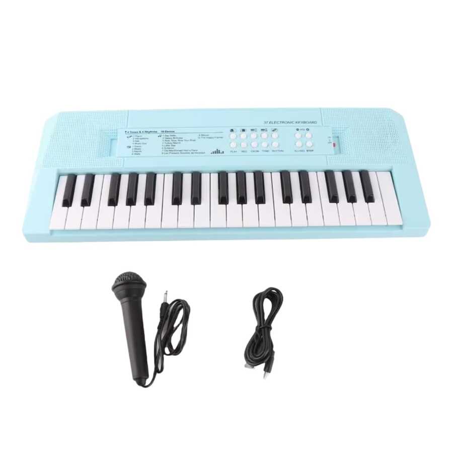 Teclado electrónico de 37 teclas para niños, juego con micrófono, piano de juguete musical para niños, color aleatorio - Celeste - Ver 1