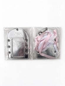 Cute Bow Photo Card Holder, Silver PU Leather Photo Card Protective Case, Cute Ribbon Idol Card Protective Case Keychain - A - View 6