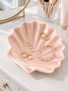 3-Piece Luxury Shell Jewelry Tray Set, Wavy Edge Design, Women's Jewelry Storage Dish, Suitable For Rings, Bracelets, Earrings, Ideal For Vanity, Bedroom, Desktop And Living Room Space Decoration, Exquisite Jewelry Storage Box, Small Accessory Tray, Ring Tray, Decorative Item - Multicolor - View 6