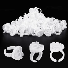 100 Pcs Eyelash Glue Cups, Heart-Shaped Eyelash Glue Rings, Eyelash Glue Fixing Ring Cups, Eyelash Glue Rings, Eyelash Extension Tools, Flower-Shaped Eyelash Glue Rings - Multicolor - View 2