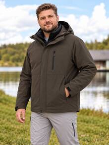 Plus Size Men 2 Pieces Hooded Puffer Jacket, Removable Inner Quilted Liner, Outdoor Warm Winter Coat - Olive Green - View 5
