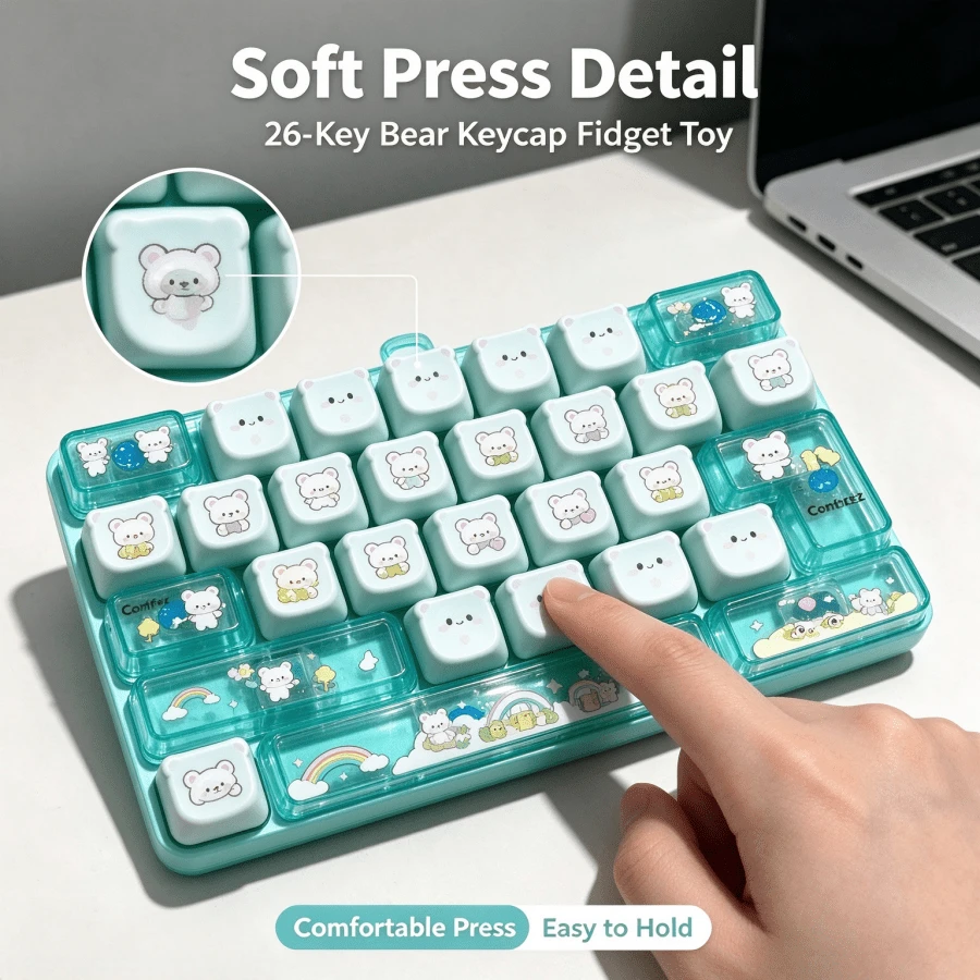 1pc Cute Bear 26 Keys Mechanical Keyboard Fidget Toy, Mini Keycap Press Ornament, Art Craft Decor, Perfect Birthday & Holiday Gift, Daily Surprise, Desktop Decoration & Party Favors For Kids And Adults
