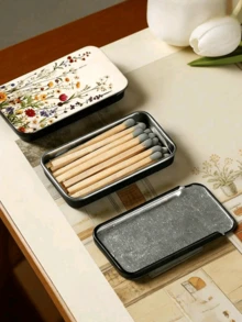 1 hållbar tändsticksask i metall med skjutlock, vildblommönster, vintage nostalgi, liten och bärbar, dekorativ förvaringsbox, för hem, kontor och daglig användning, present till vänner - Grå - Visa 3
