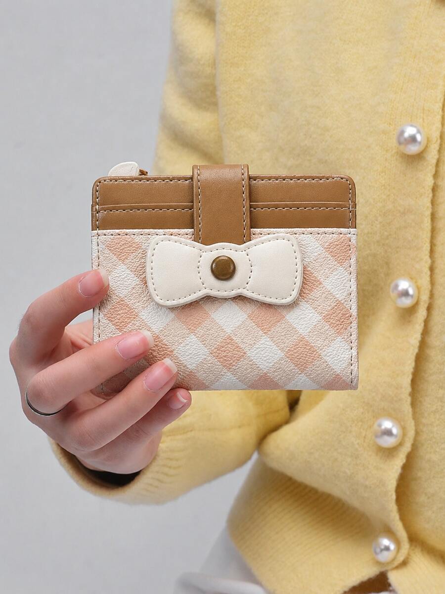 Korean-Japanese Style Bow Knot Multi-Slot Coin Purse, Student Tri-Fold Card Holder, Children's Wallet Zipper Card Sleeve Bank Card ID Holder, Pocket Wallet. Small Item Handbag Coin Purse, Can Store Bank Cards, Earphone Storage Bag, Can Hold Coins, Cards, Accessories, Keys, Multi-Function Storage Bag