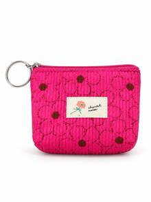 Fashionable Printed Corduroy Mini Coin Purse With Keychain - Casual Fashion Children's Bag, Perfect For Storing Keys, Data Cables, Coins And Rings - Easy To Clean And Washable - Multiple Colors Available. Perfect Gift For Friends, Halloween Special Offer - Multicolor - View 12
